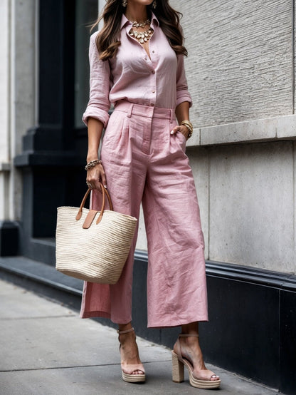 Elise | Luxe linnen set met losvallend overhemd en culotte