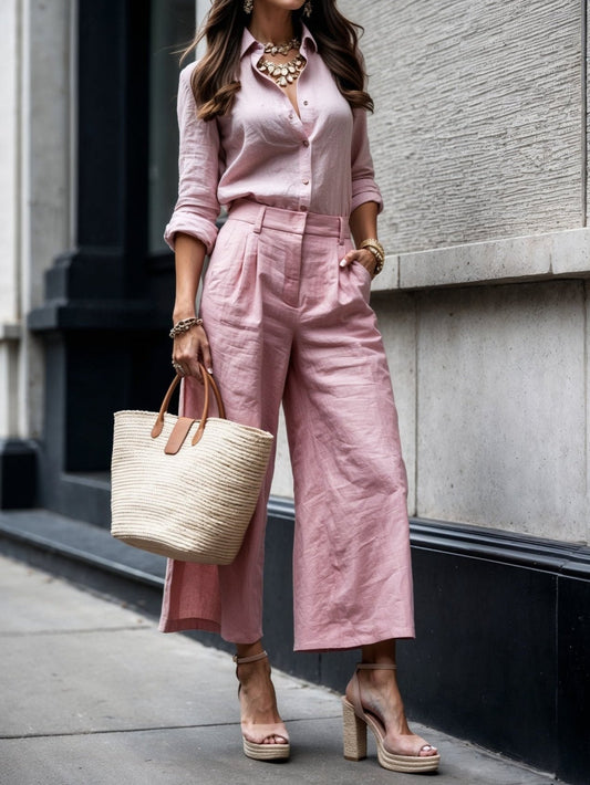 Elise | Luxe linnen set met losvallend overhemd en culotte