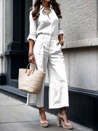 Elise | Luxe linnen set met losvallend overhemd en culotte