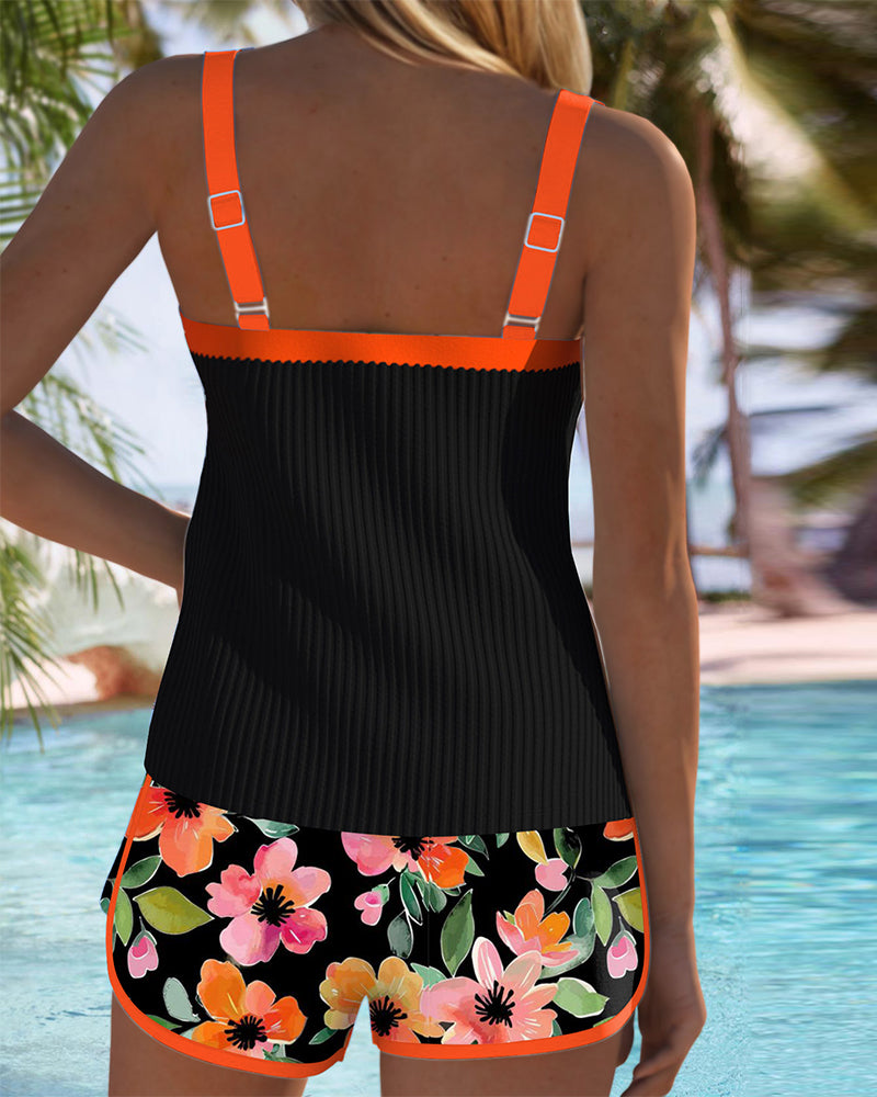 Lyséa | Tankini côtelé avec short fleuri