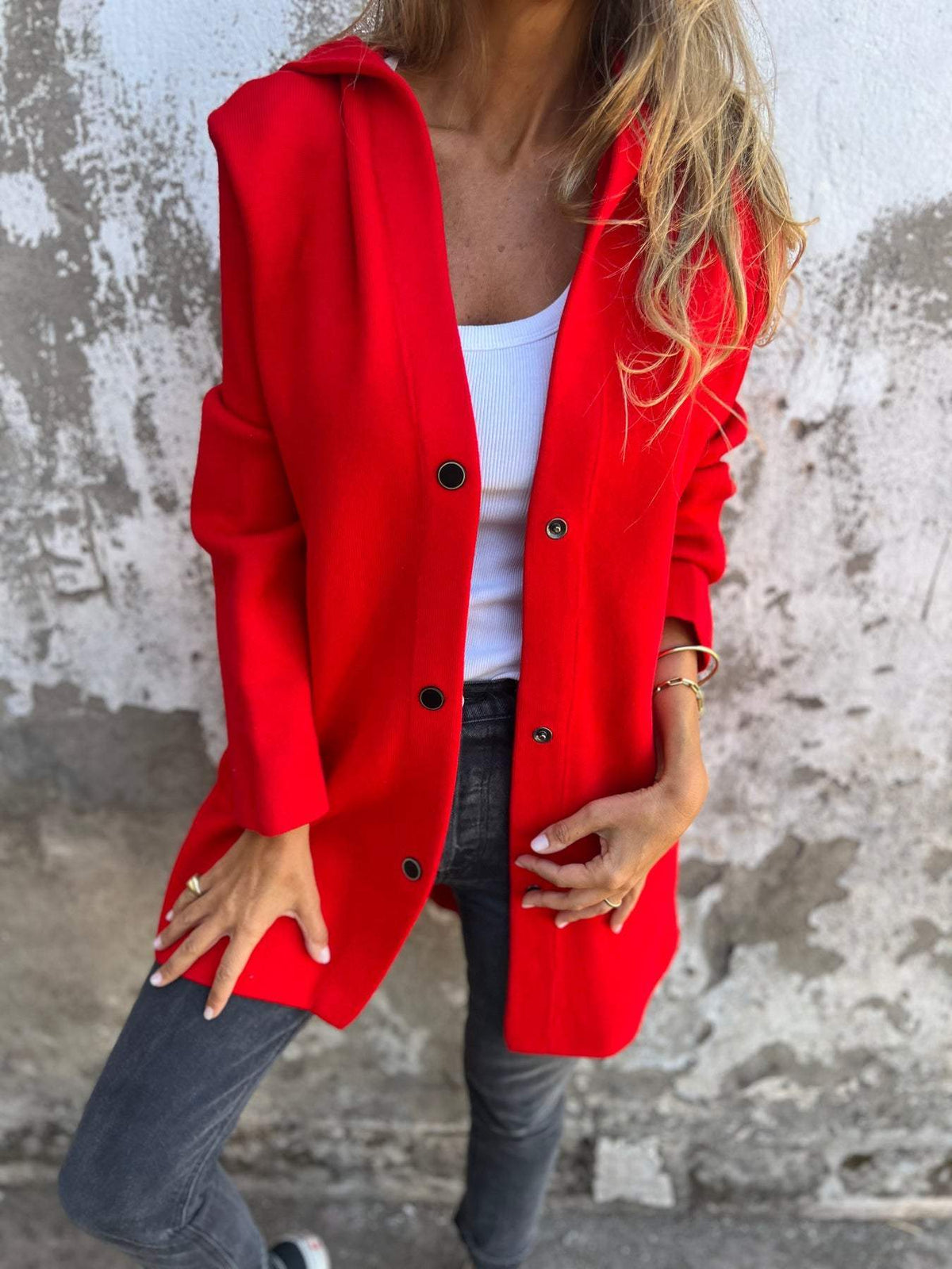 Clothilde | Long cardigan à capuche boutonné