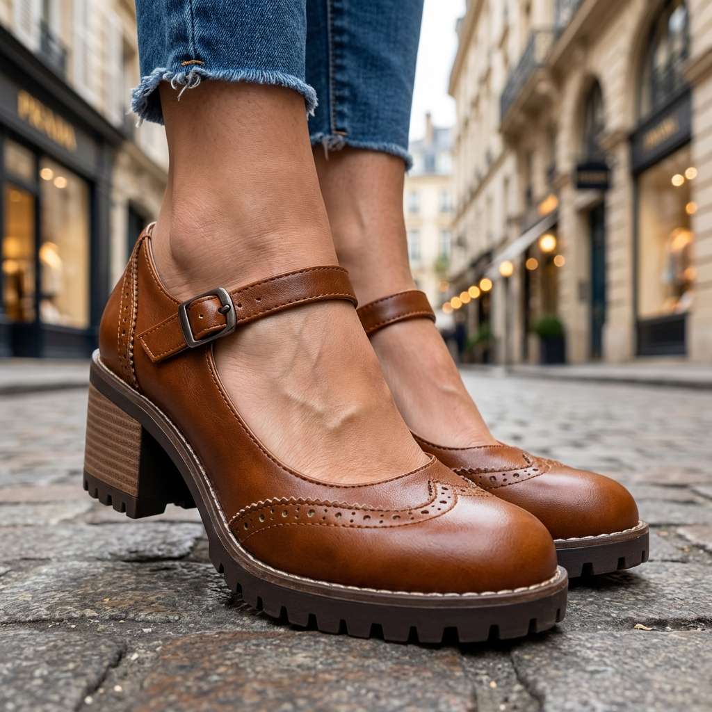 Solène | Escarpins brogue à talon carré