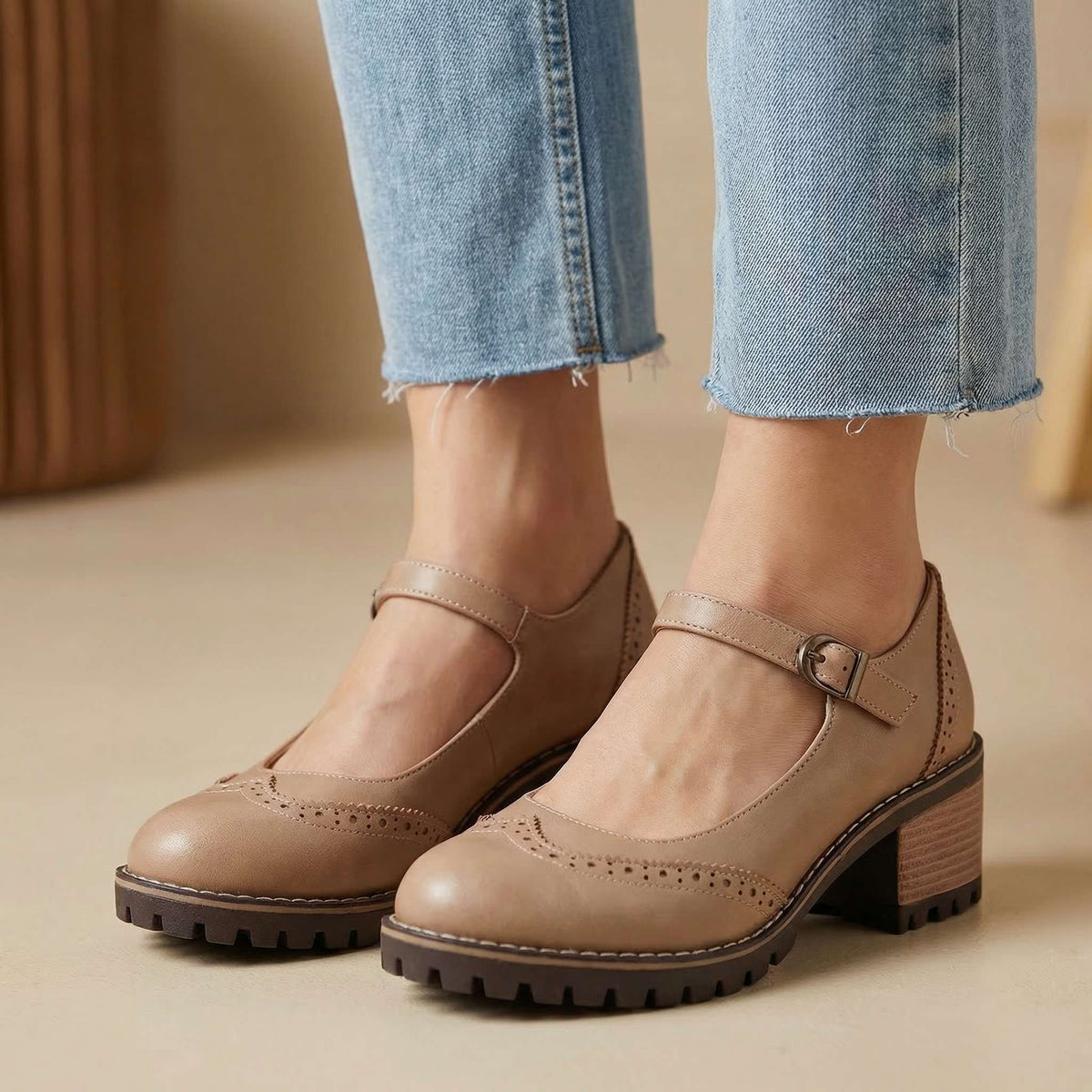 Solène | Escarpins brogue à talon carré