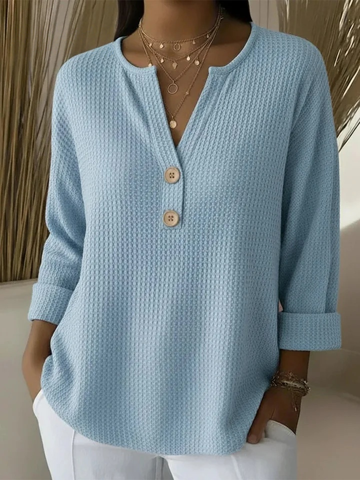 Lucía | T-shirt Henley à Texture Gofrée avec Boutons