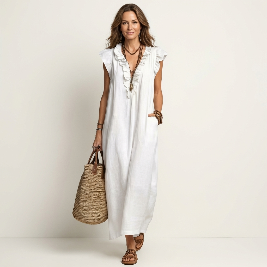 Josette | Robe Maxi à Volants et Décolleté en V