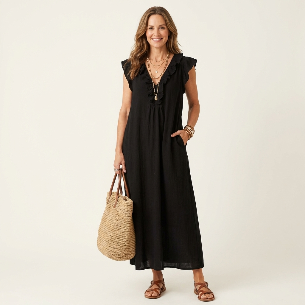 Josette | Robe Maxi à Volants et Décolleté en V