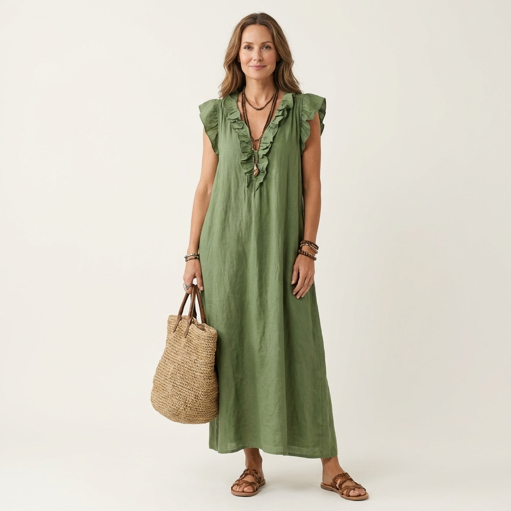 Josette | Robe Maxi à Volants et Décolleté en V