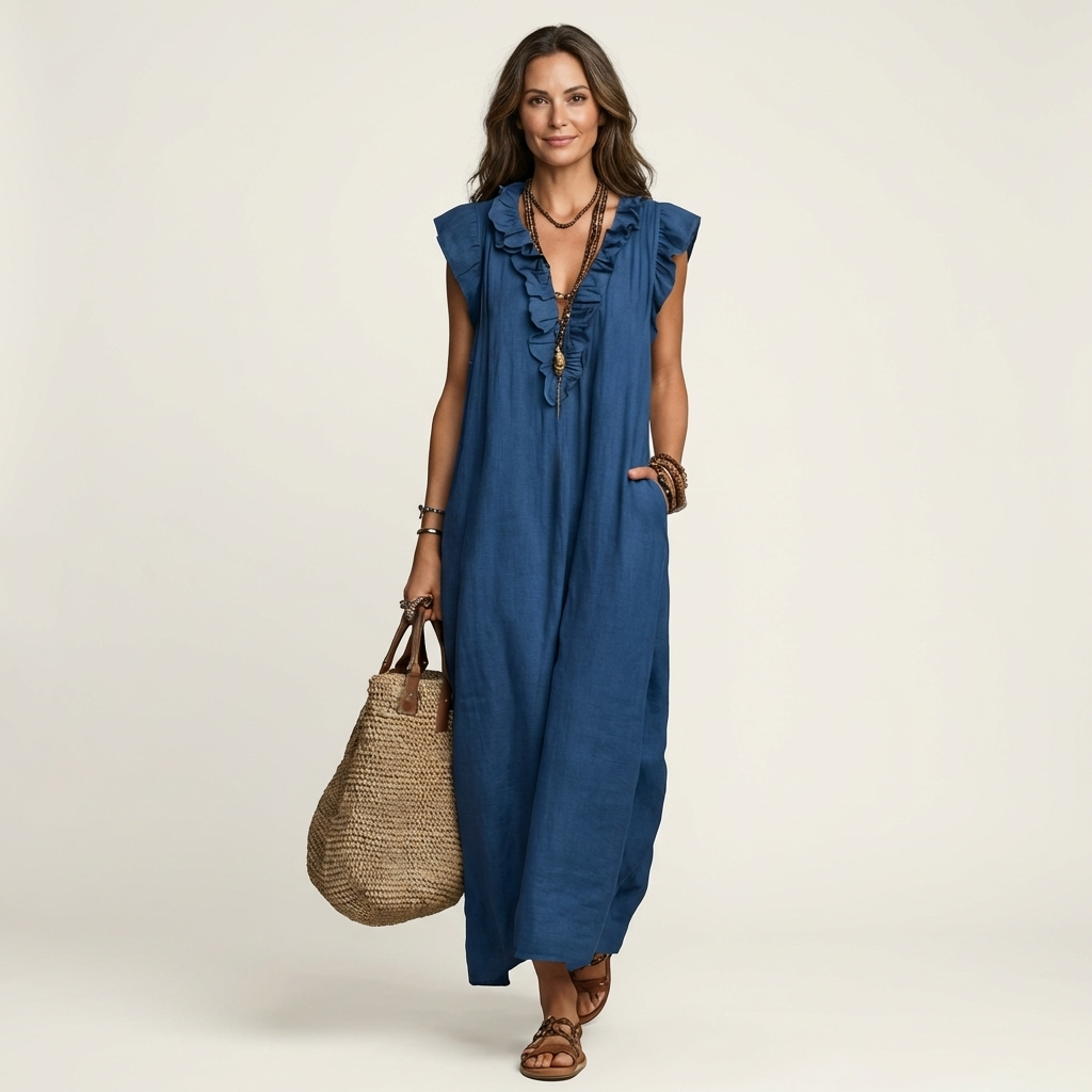 Josette | Robe Maxi à Volants et Décolleté en V