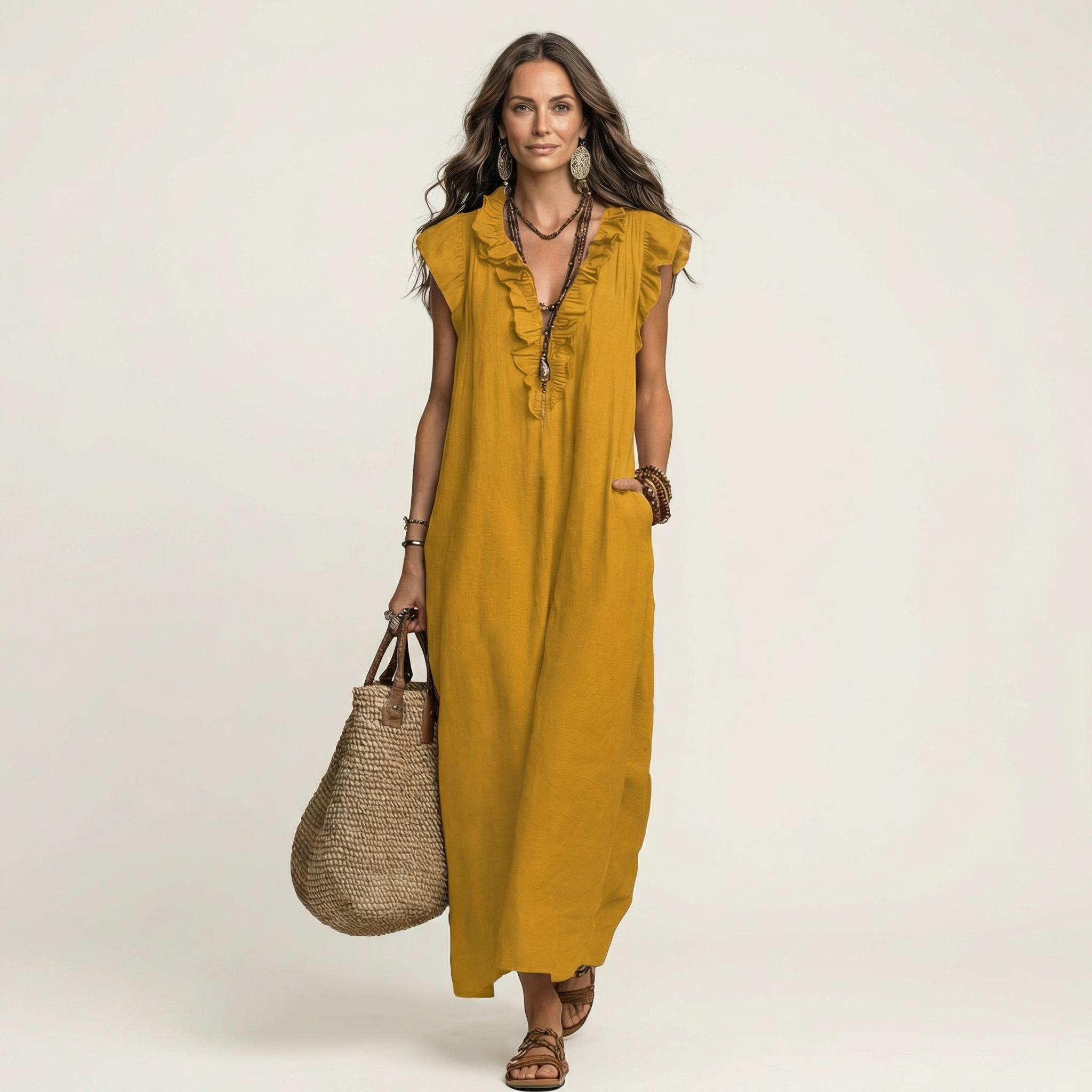 Josette | Robe Maxi à Volants et Décolleté en V