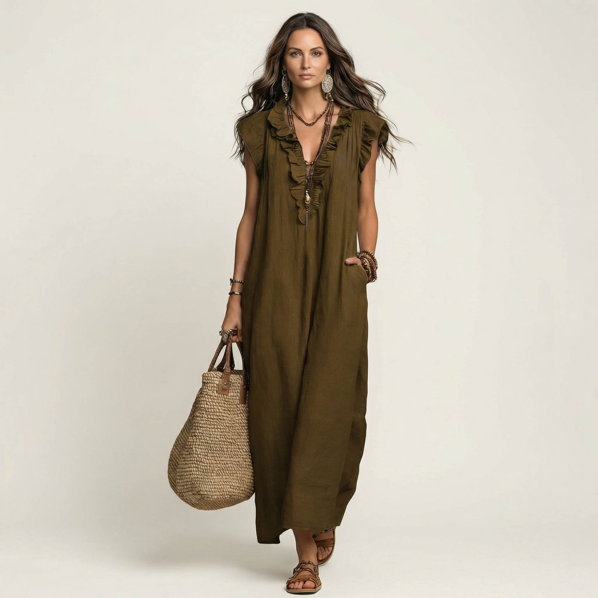 Josette | Robe Maxi à Volants et Décolleté en V