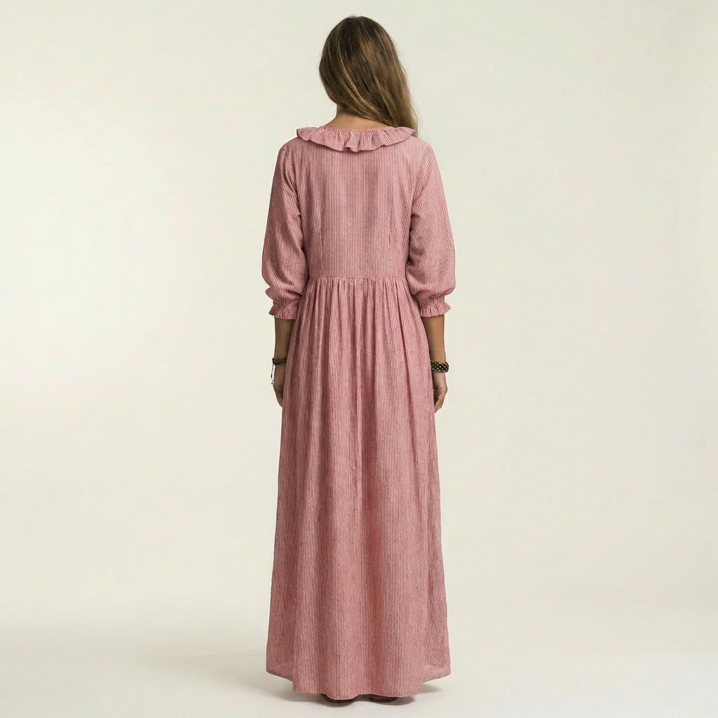 Yosetta | Robe Maxi à Rayures avec Volant et Décolleté en V