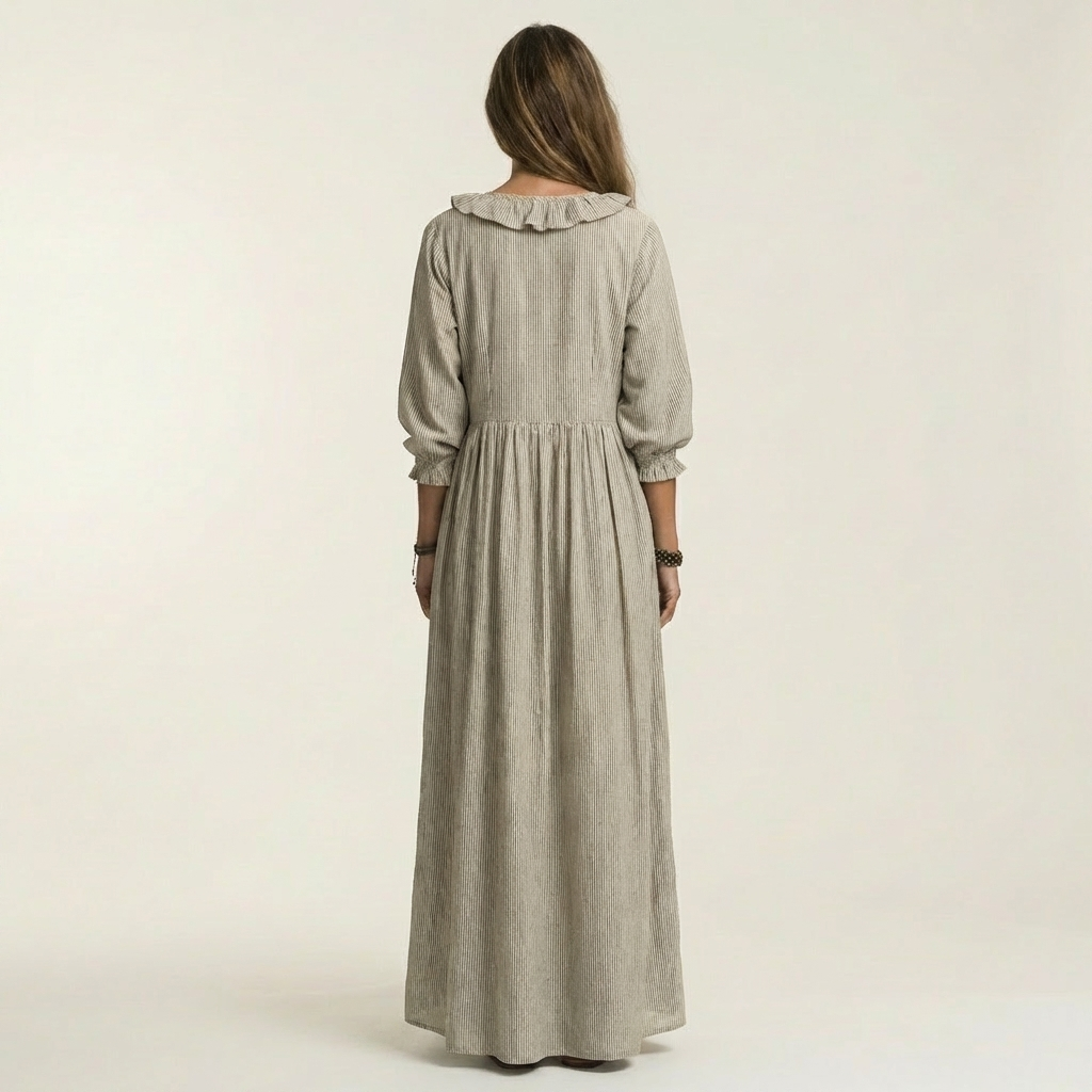 Yosetta | Robe Maxi à Rayures avec Volant et Décolleté en V