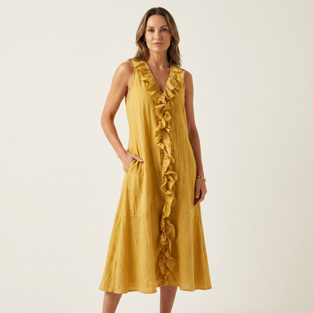 Vicky | Robe maxi sans manches à décolleté en V avec volants