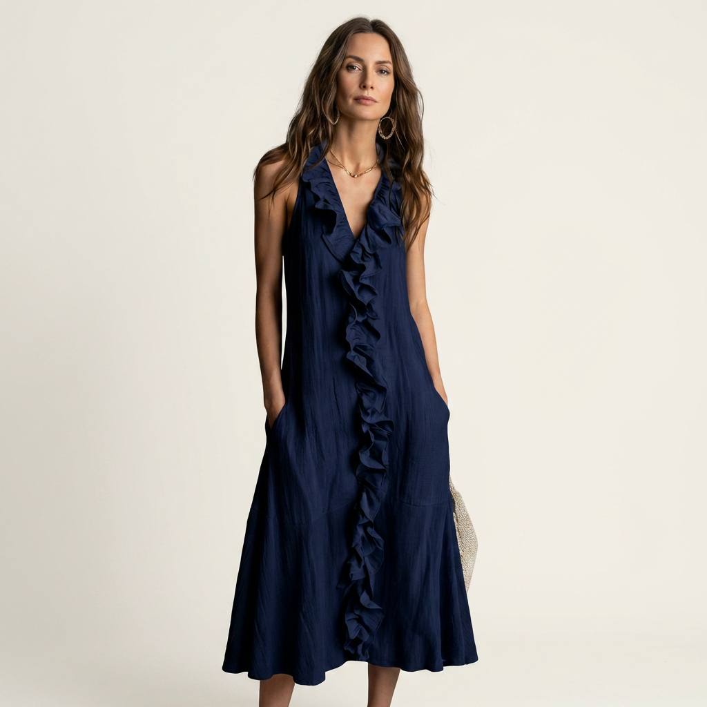 Vicky | Robe maxi sans manches à décolleté en V avec volants