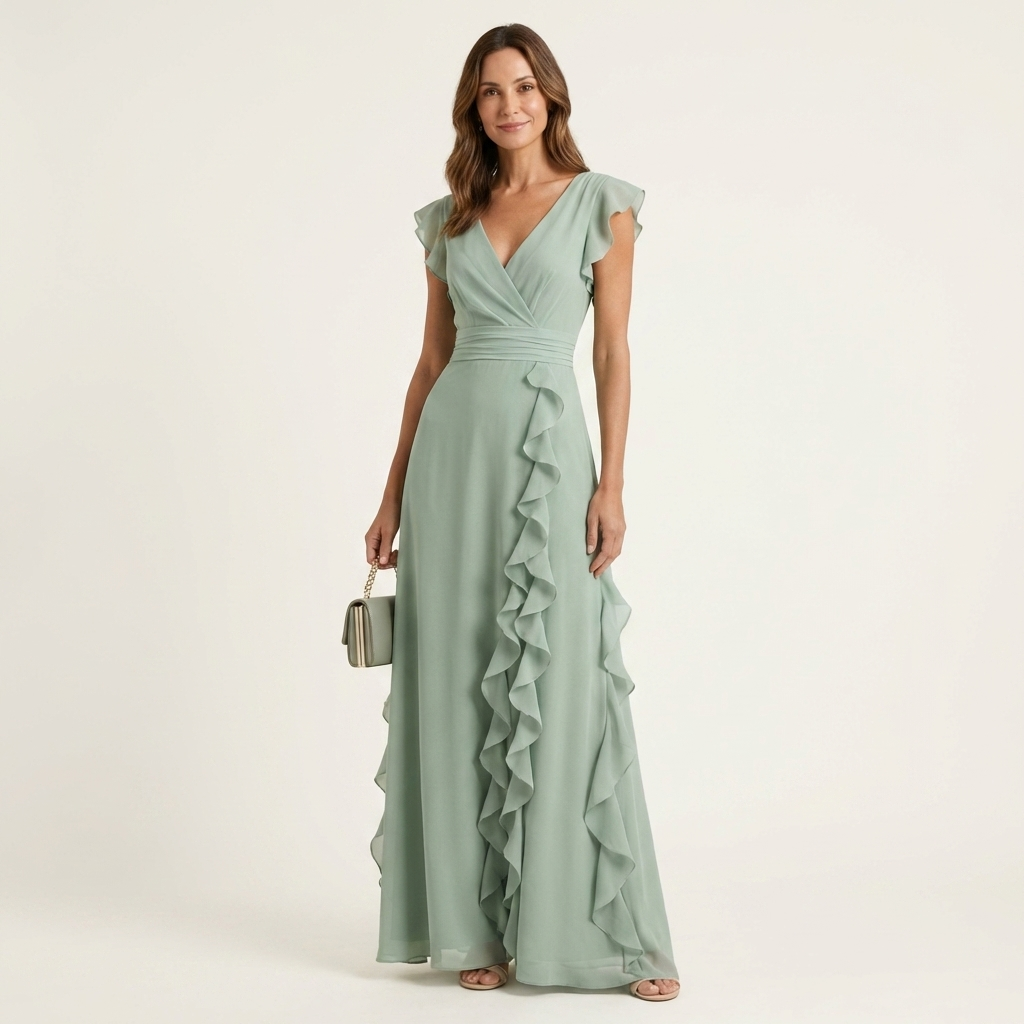 Nellyana | Robe Maxi à Encolure V Croisée et Manches Volantes