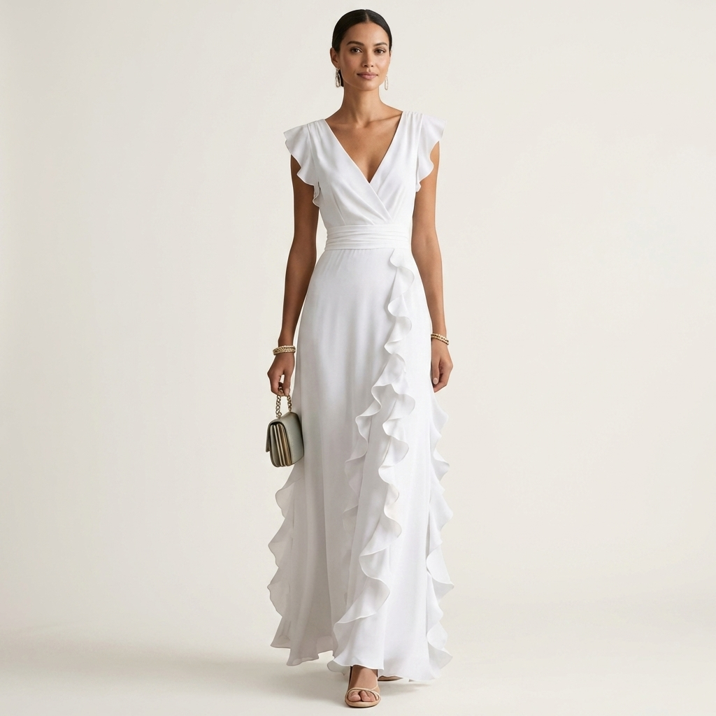 Nellyana | Robe Maxi à Encolure V Croisée et Manches Volantes