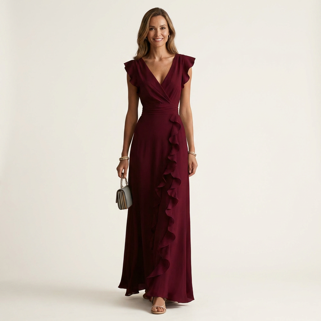 Nellyana | Robe Maxi à Encolure V Croisée et Manches Volantes