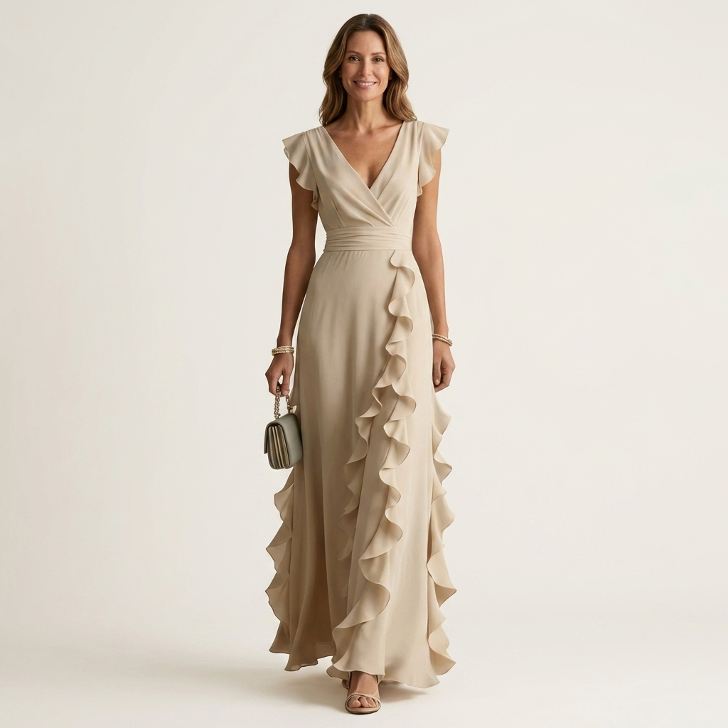 Nellyana | Robe Maxi à Encolure V Croisée et Manches Volantes
