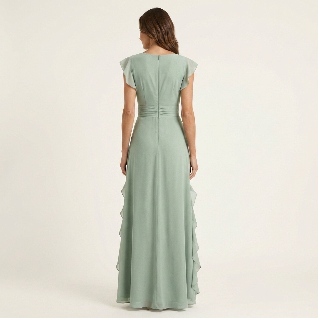 Nellyana | Robe Maxi à Encolure V Croisée et Manches Volantes