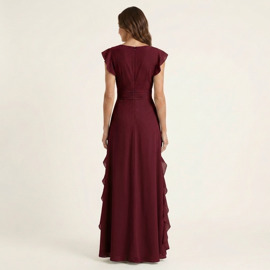Nellyana | Robe Maxi à Encolure V Croisée et Manches Volantes