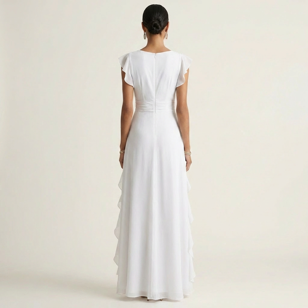 Nellyana | Robe Maxi à Encolure V Croisée et Manches Volantes