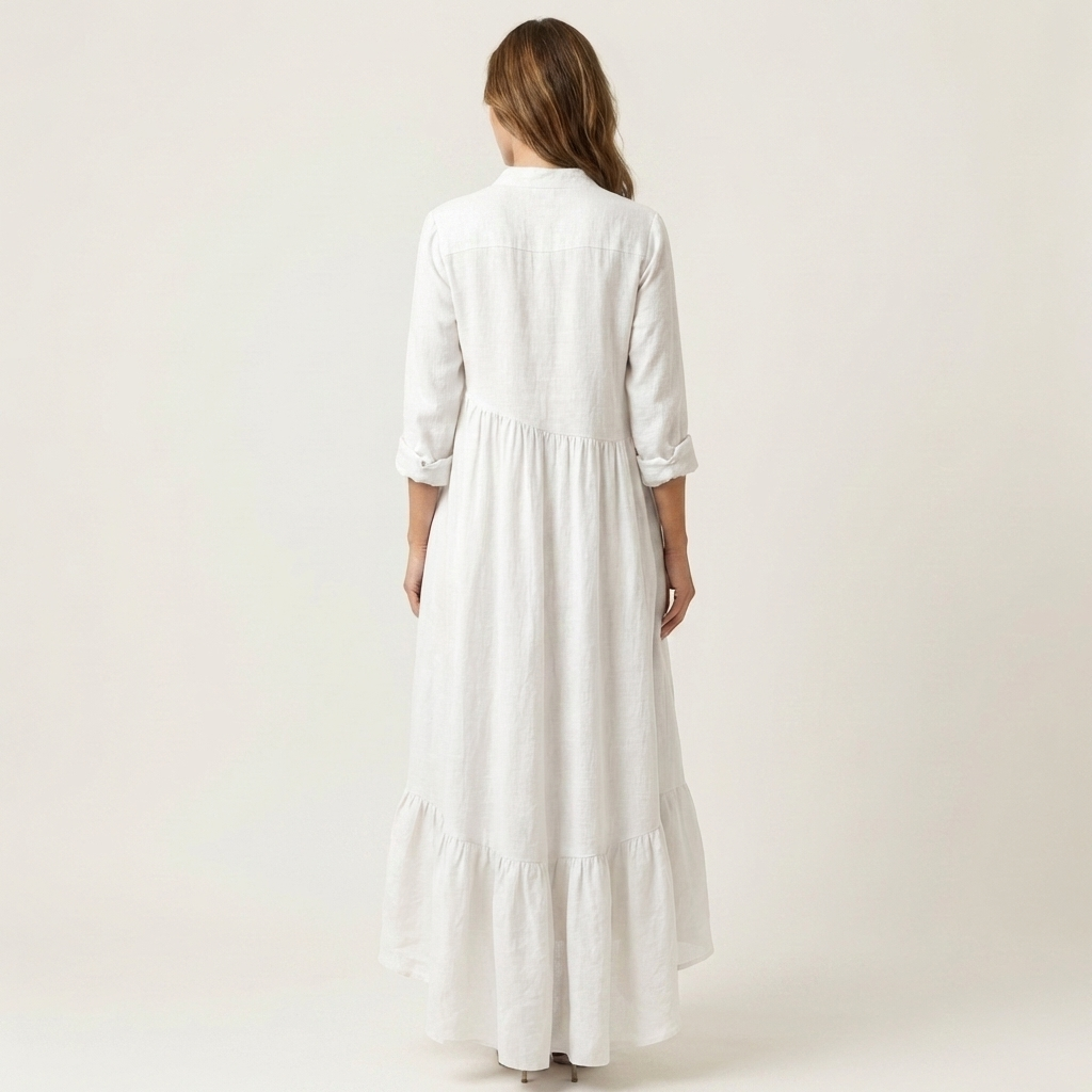 Jilana | Robe Maxi à Col Montant, Boutonnée, avec Ourlet Volant