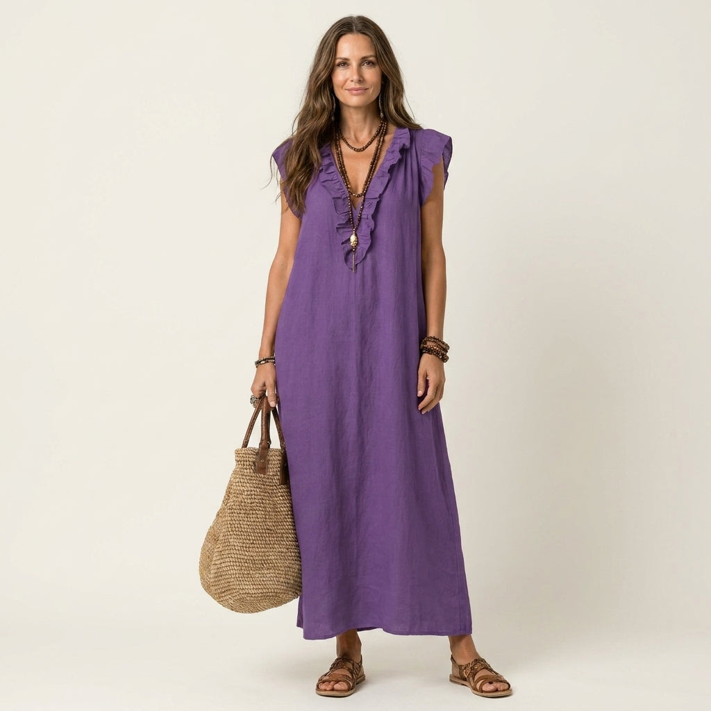 Josette | Robe Maxi à Volants et Décolleté en V