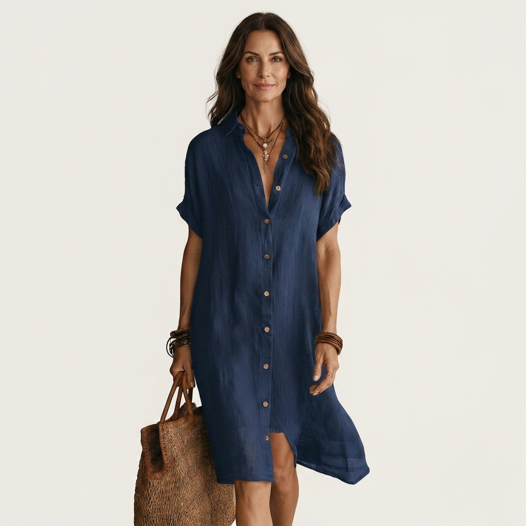 Nidalie | Robe Chemise Midi avec Manches Roulées