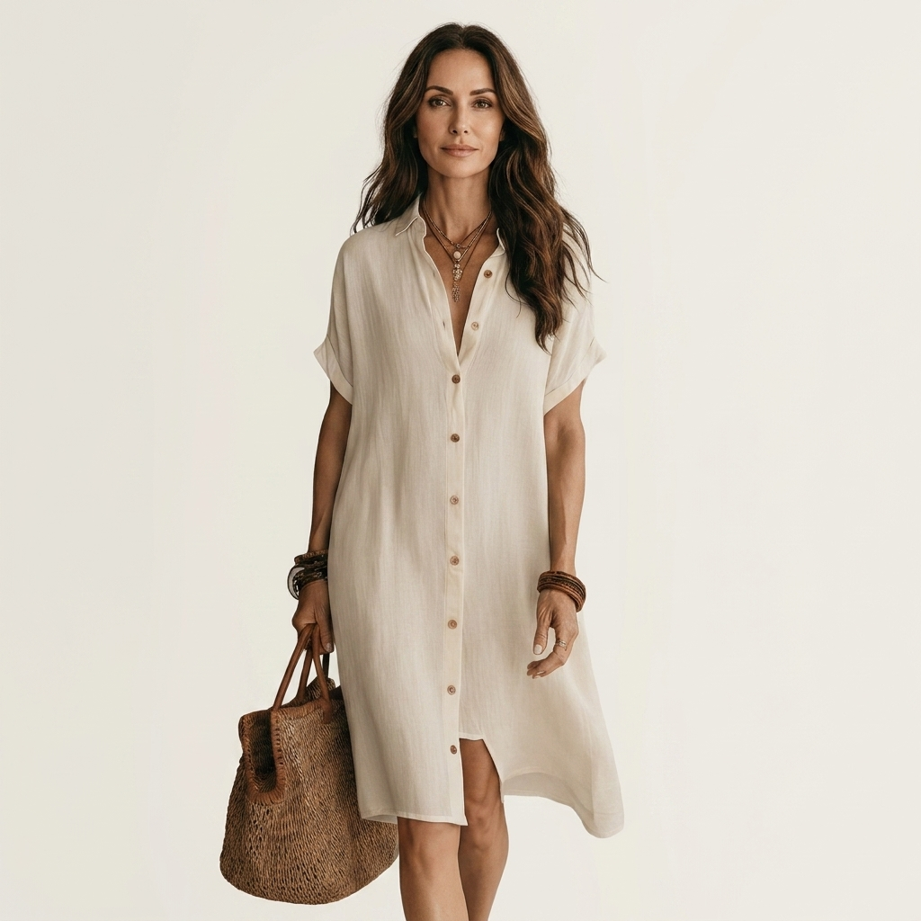 Nidalie | Robe Chemise Midi avec Manches Roulées
