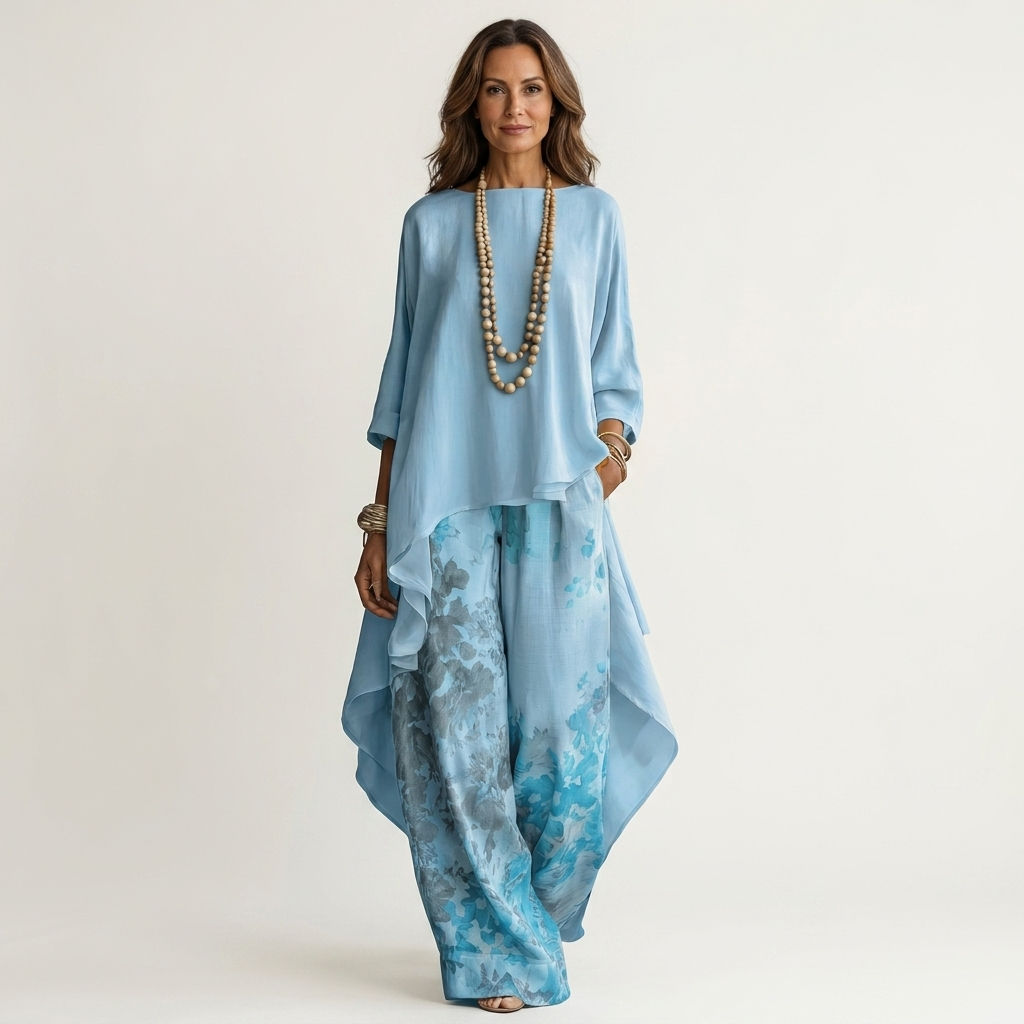 Cariola | Ensemble en Coton-Satin de Soie à Deux Pièces avec Tunique Asymétrique