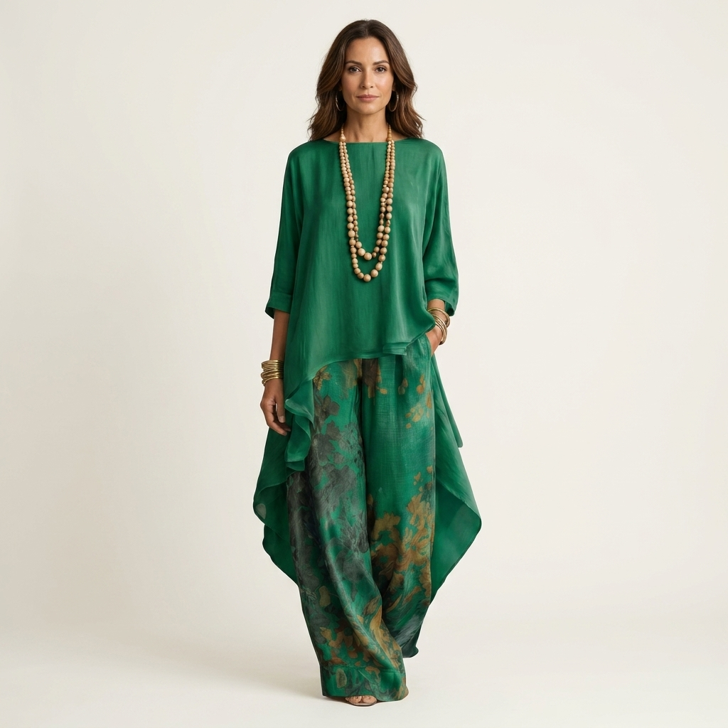 Cariola | Ensemble en Coton-Satin de Soie à Deux Pièces avec Tunique Asymétrique