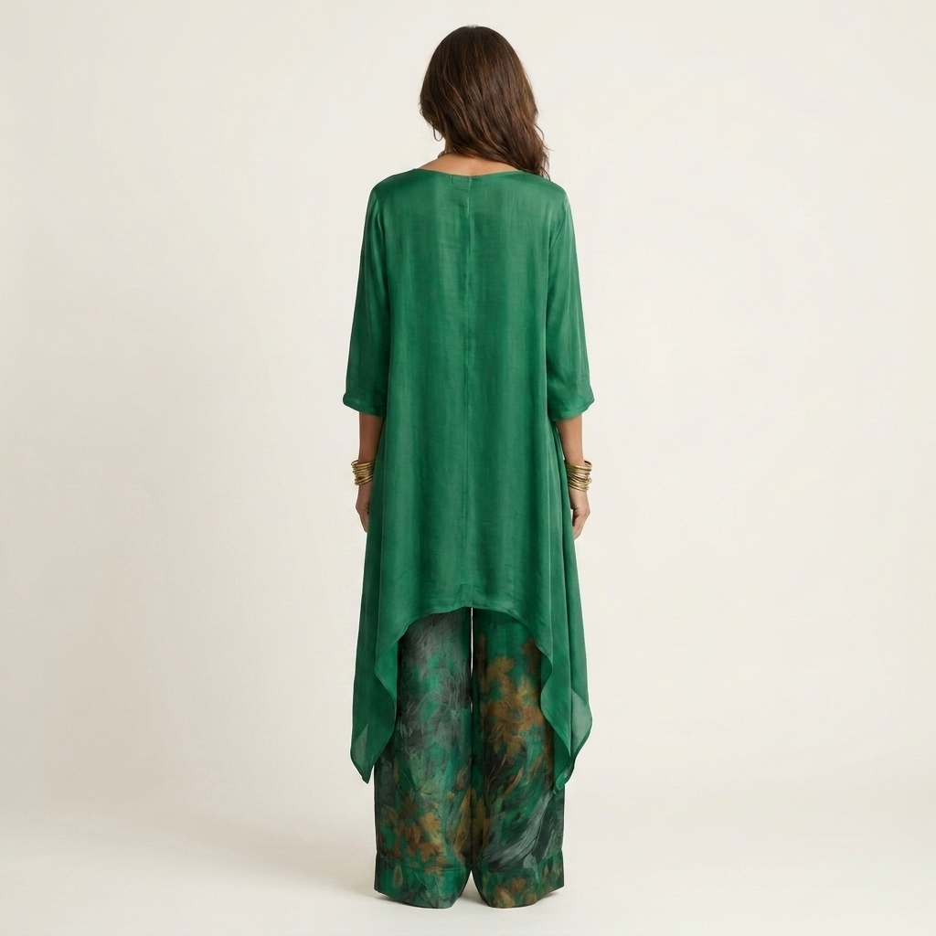 Cariola | Ensemble en Coton-Satin de Soie à Deux Pièces avec Tunique Asymétrique