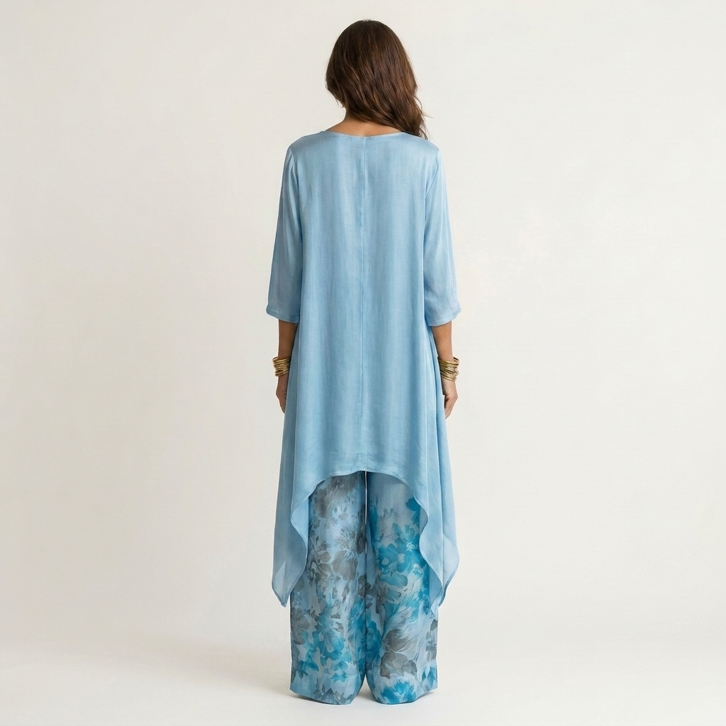 Cariola | Ensemble en Coton-Satin de Soie à Deux Pièces avec Tunique Asymétrique
