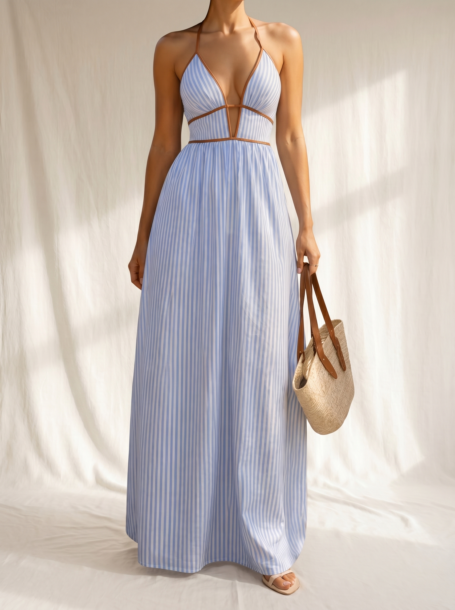 Laurina | Robe Longue à Rayures avec Décolleté Découpé