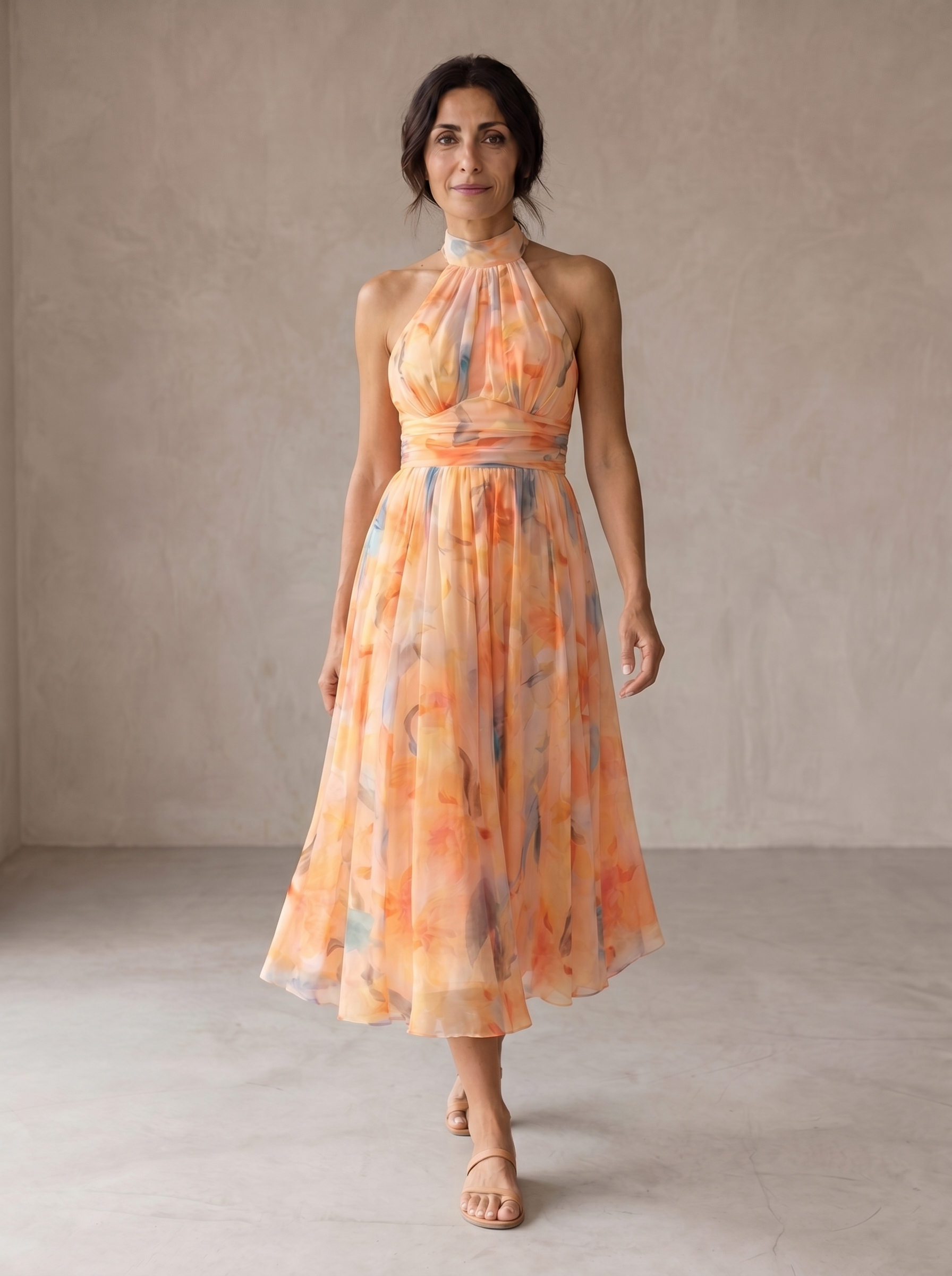 Aurora | Robe avec Col Halter et Imprimé Aquarelle
