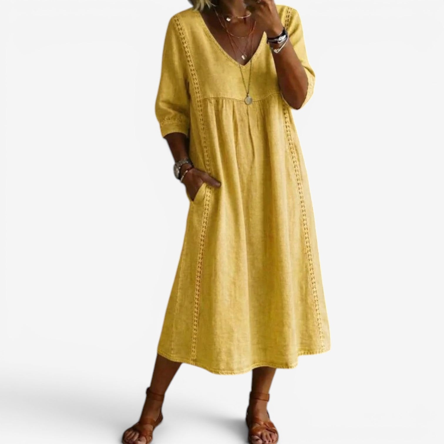 Clémence | Robe midi fluide à col V