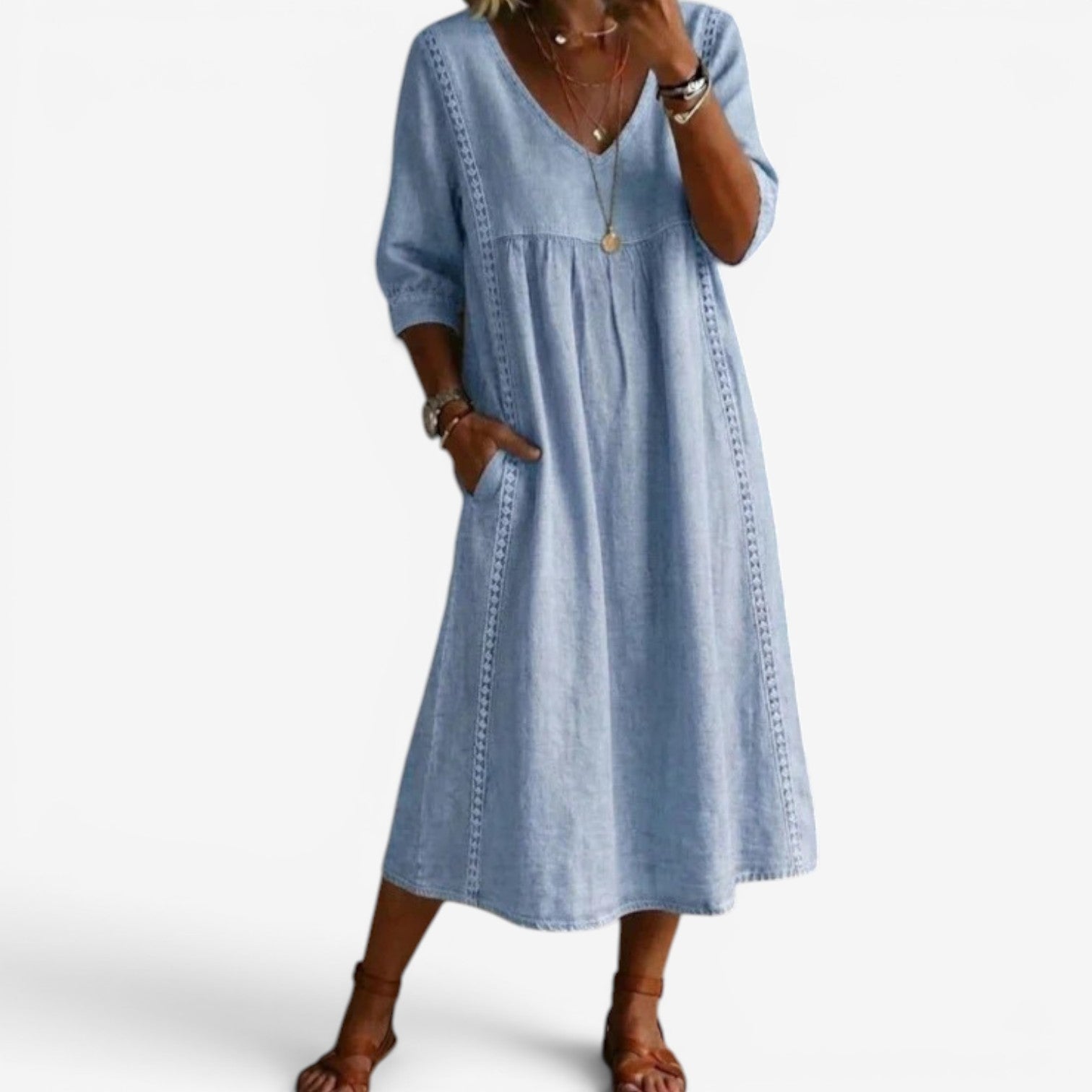 Clémence | Robe midi fluide à col V