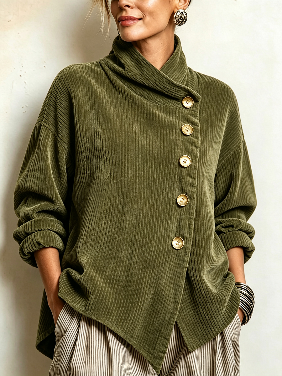 Capucine pull en velours côtelé vert olive