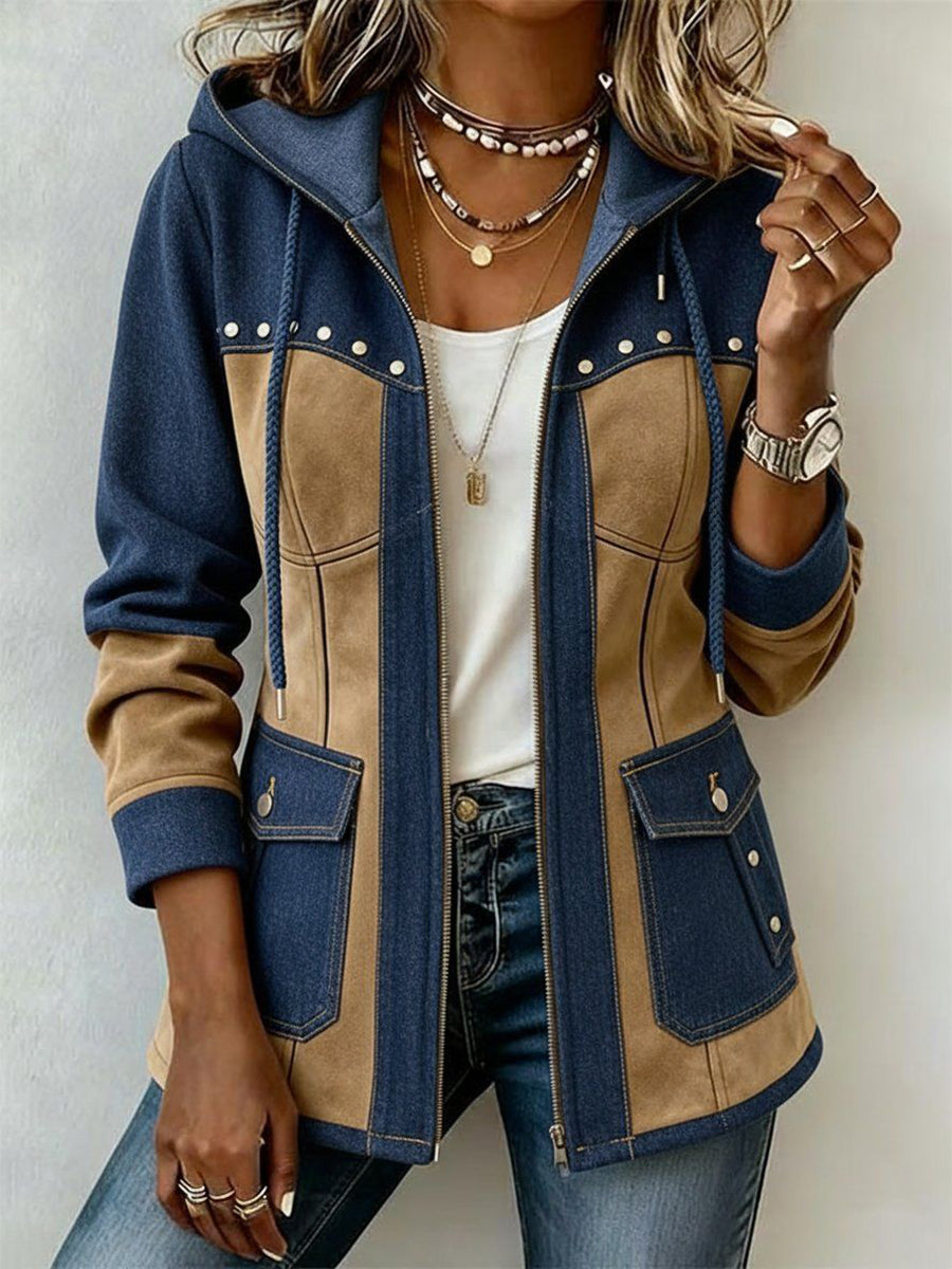 Adriana | Veste à Capuche en Marine et Camel